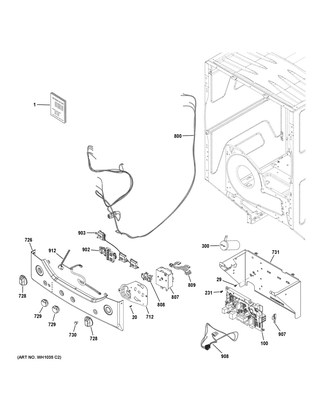 Controls & Backsplash Diagram and Parts List for GUD24GSSM0WW  General Electric Washer Dryer Combo
