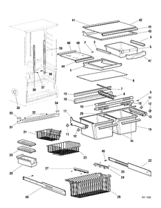 CABINET Diagram and Parts List for GDE18JBRAWW  General Electric Refrigerator