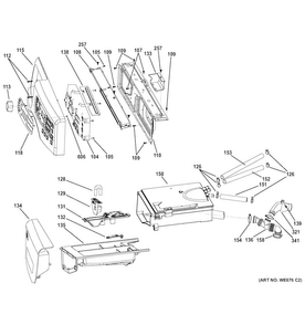Controls & Dispenser Diagram and Parts List for GFWH1200D1WW  General Electric Washer