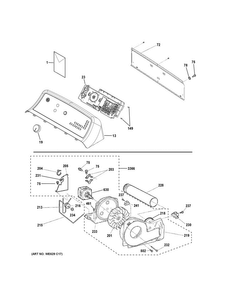 Backsplash, Blower & Motor Assembly Diagram and Parts List for GTX65EBSJ1WS  General Electric Dryer