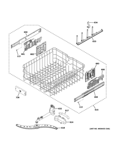 Upper Rack Assembly 1 Diagram and Parts List for GDT665SGN2WW  General Electric Dishwasher