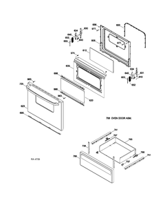 DOOR & DRAWER Diagram and Parts List for JCBS250DT1WW  General Electric Range