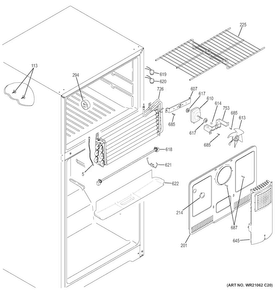 Freezer Section Diagram and Parts List for GTE18ETHDRWW  General Electric Refrigerator