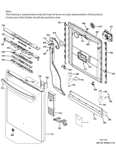 Escutcheon And Door Asm Diagram and Parts List for GTMS570ED5WW  General Electric Dishwasher