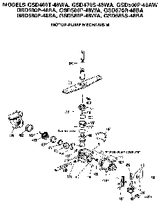 Motor-pump Mechanism Diagram and Parts List for GSD580P-48WA  General Electric Dishwasher