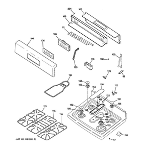 Control Panel And Cooktop Diagram and Parts List for JGBS80WEL2WW  General Electric Range