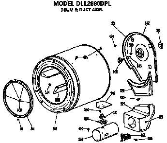 Drum And Duct Assembly Diagram and Parts List for DLL2880DPL  Hotpoint Dryer