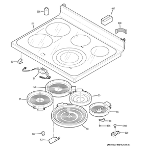 COOKTOP Diagram and Parts List for PB930TF2WW  General Electric Range