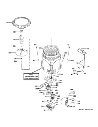 Tub & Motor Diagram and Parts List for GTW460ASJ9WW  General Electric Washer