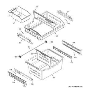 Freezer Shelves Diagram and Parts List for GNE21FYKJFFS  General Electric Refrigerator