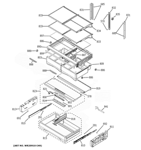 Fresh Food Shelves Diagram and Parts List for PFD28KBLHTS  General Electric Refrigerator