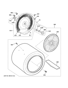 Drum Diagram and Parts List for GTD33EASK1WW  General Electric Dryer