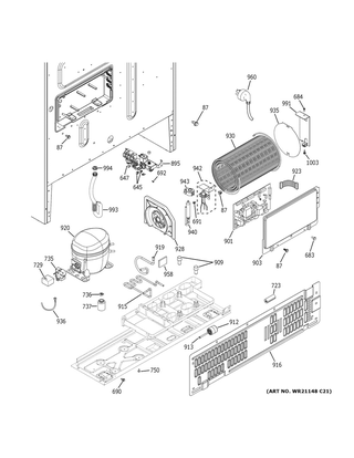 Machine Compartment Diagram and Parts List for CWE23SP4MCW2  General Electric Refrigerator