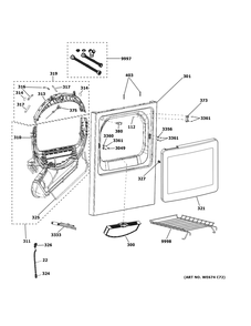 Front Panel And Door Diagram and Parts List for GTD84ECPN2DG  General Electric Dryer