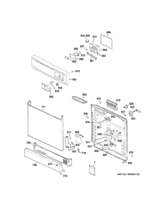 Escutcheon & Door Assembly Diagram and Parts List for GSD2101V50BB  General Electric Dishwasher