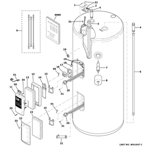Water Heater Assembly Diagram and Parts List for GE40T10CLR01  General Electric Water Heater