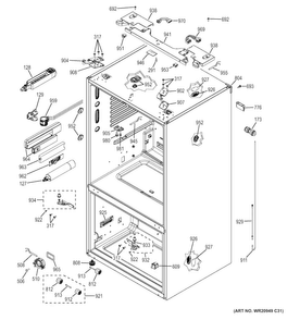 Case Parts Diagram and Parts List for DFE28JGHCBB  General Electric Refrigerator