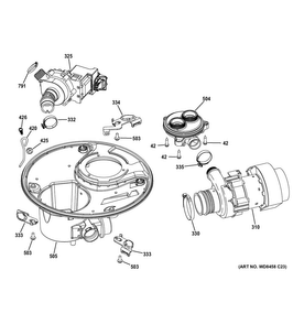Sump & Motor Mechanism Diagram and Parts List for GDF510PMD2MB  General Electric Dishwasher