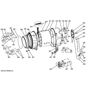 Tub & Motor Diagram and Parts List for GFWN1300J0WW  General Electric Washer