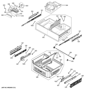 Freezer Shelves Diagram and Parts List for DFE28JGHDBB  General Electric Refrigerator