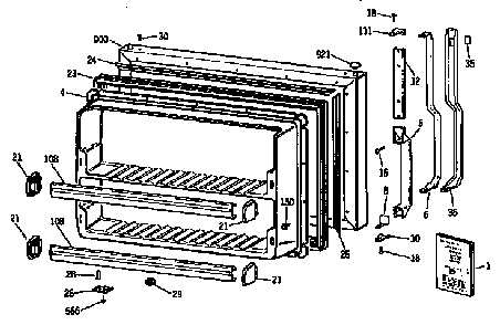 Freezer Door Diagram and Parts List for TBX18JISJRAD  General Electric Refrigerator