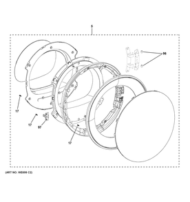 Door Diagram and Parts List for GFT14ESSM2WW  General Electric Dryer