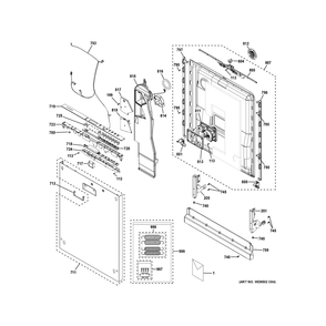 Escutcheon And Door Assembly Diagram and Parts List for ZDT925SINCII  General Electric Dishwasher