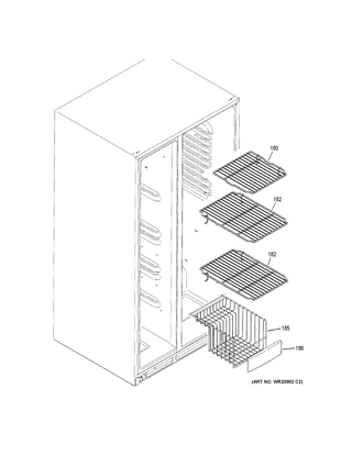 Freezer Shelves Diagram and Parts List for GSS25CGHKCWW  General Electric Refrigerator
