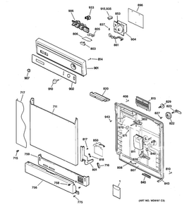 Escutcheon & Door Assembly Diagram and Parts List for GSD3260J20SS  General Electric Dishwasher