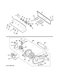 Backsplash, Blower & Motor Assembly Diagram and Parts List for GTX42EASJ0WW  General Electric Dryer