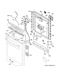 Escutcheon & Door Assembly Diagram and Parts List for DDT700SBN0TS  General Electric Dishwasher