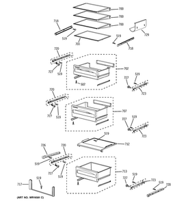 Fresh Food Shelves Diagram and Parts List for PSB42LSRBV  General Electric Refrigerator