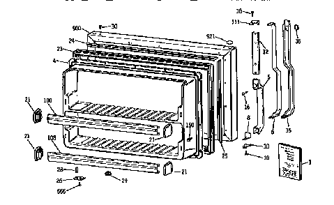 Freezer Door Diagram and Parts List for TBX18JATJRWH  General Electric Refrigerator