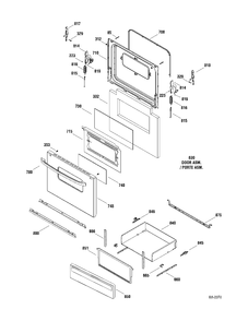 DOOR & DRAWER Diagram and Parts List for RCBS526J2WW  General Electric Range