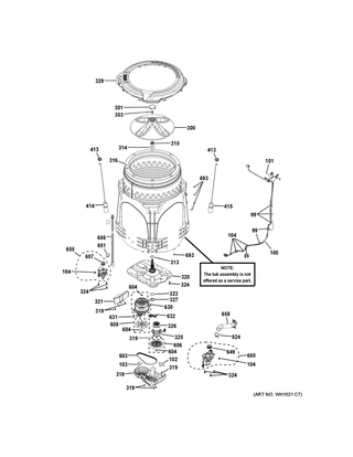 Tub & Motor Diagram and Parts List for GTW750CSL1WS  General Electric Washer