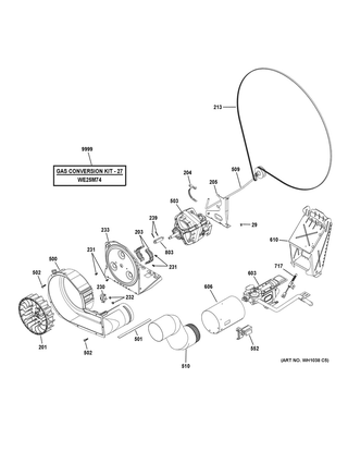 Gas Valve, Blower & Motor Assembly Diagram and Parts List for GUD27GSSM0WW  General Electric Washer Dryer Combo