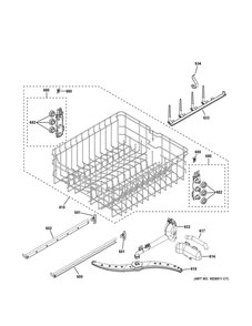 Upper Rack Assembly Diagram and Parts List for GDF650SMV0ES  General Electric Dishwasher