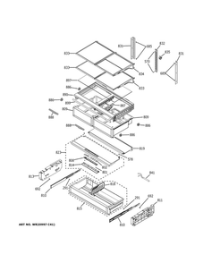 Fresh Food Shelves Diagram and Parts List for ZWE23PSNHSS  General Electric Refrigerator
