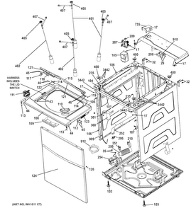 Cabinet Diagram and Parts List for GTUP240EM4WW  General Electric Washer Dryer Combo