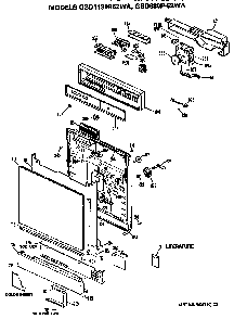 Front/control Panel Diagram and Parts List for GSD1130R52WA  General Electric Dishwasher
