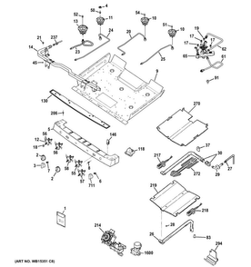 Gas & Burner Parts Diagram and Parts List for PGB940SEF2SS  General Electric Range