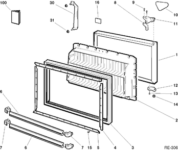 FREEZER DOOR Diagram and Parts List for YRF1845S-5  General Electric Refrigerator
