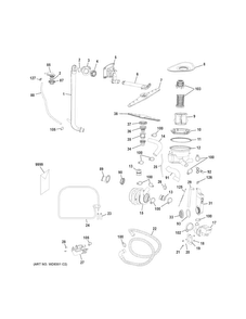 Motor-pump Mechanism Diagram and Parts List for GLDA690F00WW  General Electric Dishwasher