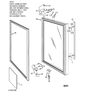 Door Diagram and Parts List for ZDB24AAWW  General Electric Wine and Beverage Cooler