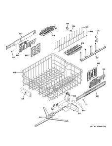 Upper Rack Assembly Diagram and Parts List for PDT846SSJ0SS  General Electric Dishwasher