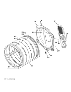 Drum Diagram and Parts List for GFD55GSPN0DG  General Electric Dryer