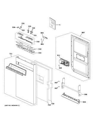 Escutcheon & Door Assembly Diagram and Parts List for GPT145SSL0SS  General Electric Dishwasher