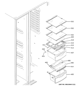 Fresh Food Shelves Diagram and Parts List for GSS25GGPGCCC  General Electric Refrigerator