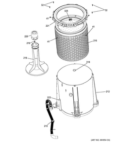 Tub, Basket & Agitator Diagram and Parts List for GTUP240EM6WW  General Electric Washer Dryer Combo