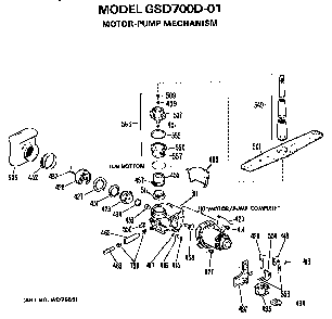 Motor-pump Diagram and Parts List for GSD700D-01  General Electric Dishwasher